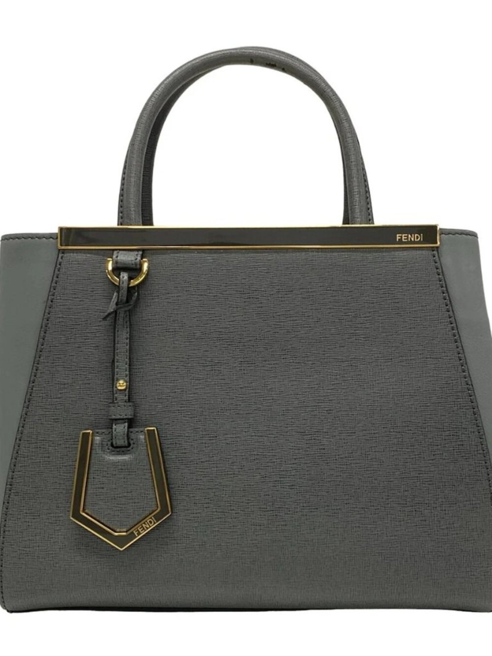 FENDI Petit 2 Jours 8BH253 Dark Gray Leather Tote Bag